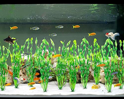 Beautifully arranged aquarium with MyLifeUNIT artificial seaweed plants.