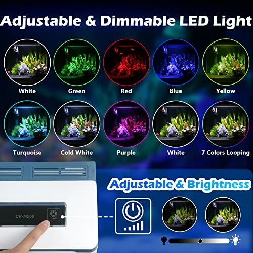 Adjustable and dimmable LED light with color options and brightness control.