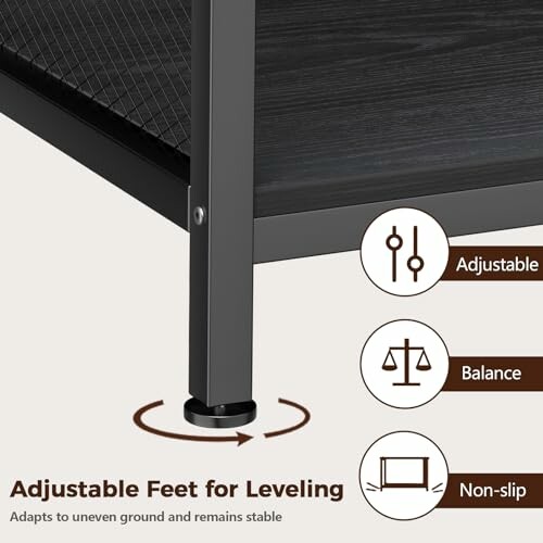 Adjustable feet for leveling with stability features.