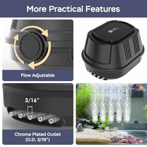 AquaMiracle Aquarium air pump with adjustable flow and chrome plated outlets.