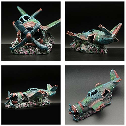 Aquarium decoration of a colorful plane wreck