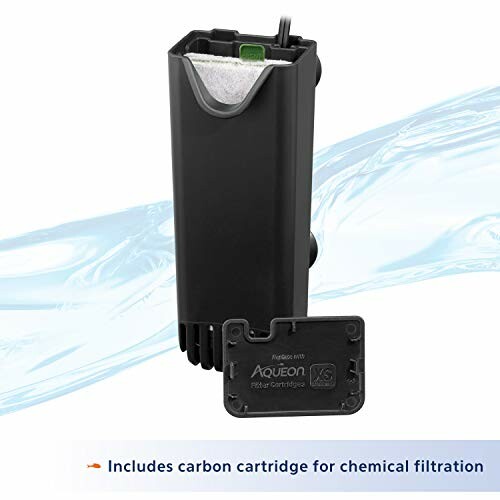 Aquarium filter with carbon cartridge for chemical filtration.