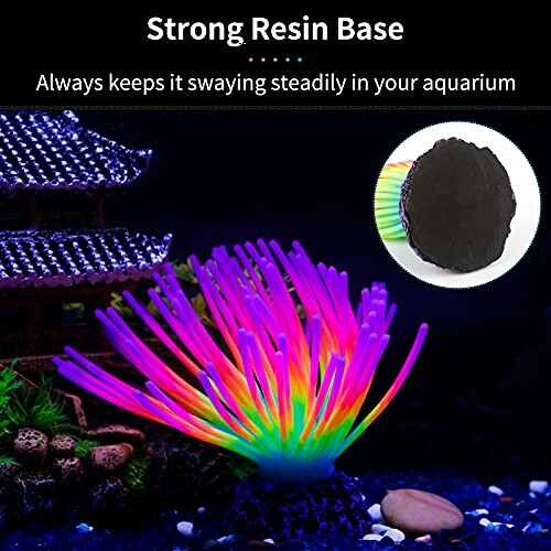 Colorful glow coral decoration with strong resin base for aquariums.