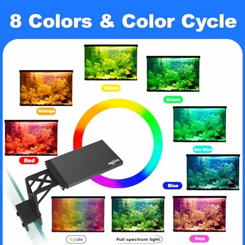 Aquarium light with 8 color options and color cycle feature