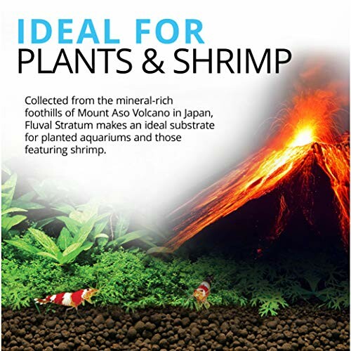 Aquarium substrate ideal for plants and shrimp, featuring a volcano.