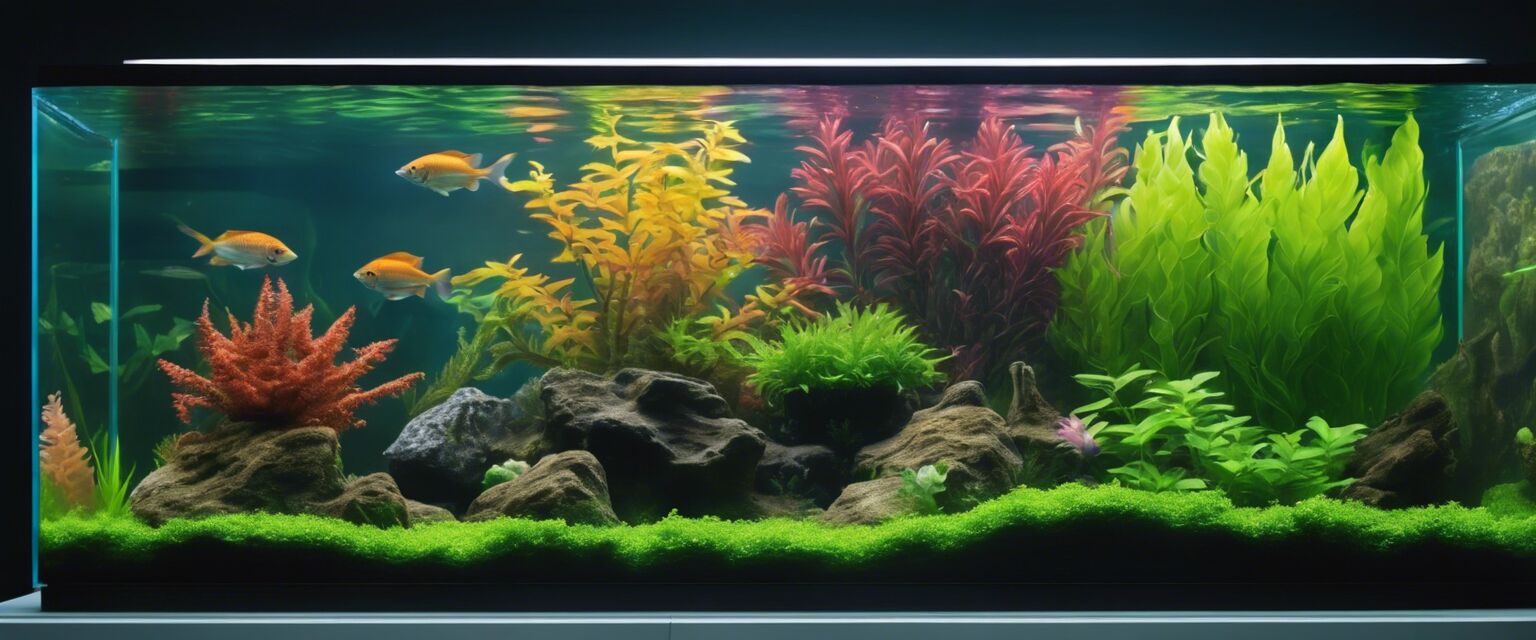 Rear view of a decorated aquarium