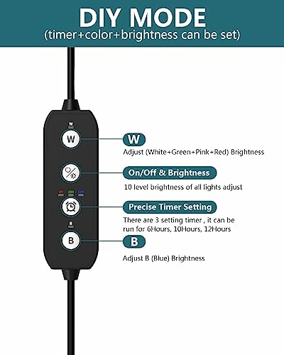 Light controller with DIY mode settings including brightness, color, and timer