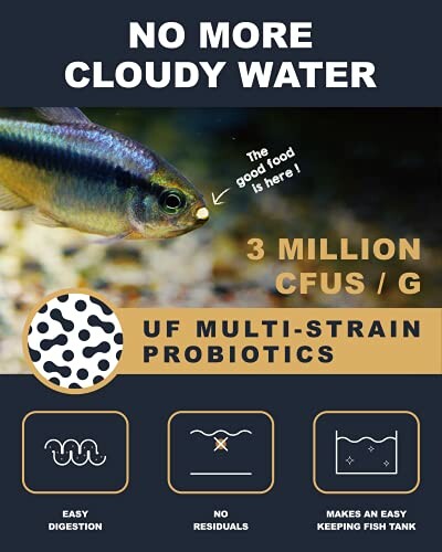 Aquarium fish with probiotics promoting clear water, 3 million CFUs per gram.