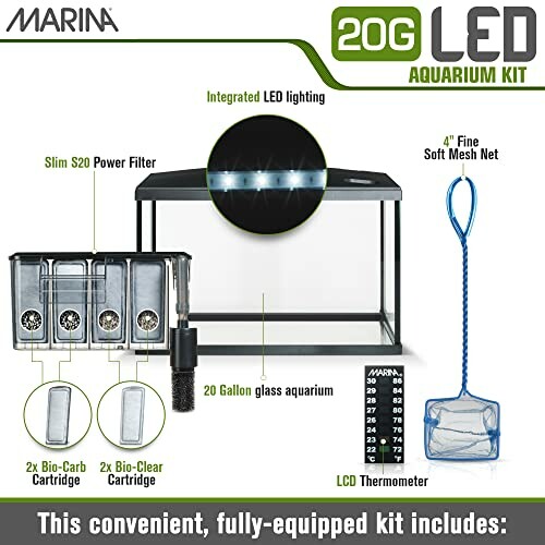 Marina 20G LED Aquarium Kit with components displayed