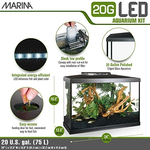 Marina 20G LED aquarium kit with sleek low profile and energy-efficient LED features.