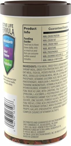 Back label of a pet food container showing ingredients and nutritional information.