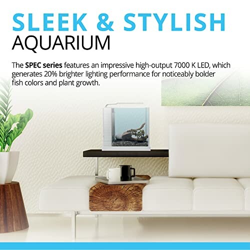 Modern aquarium with LED lighting in a stylish interior setting.