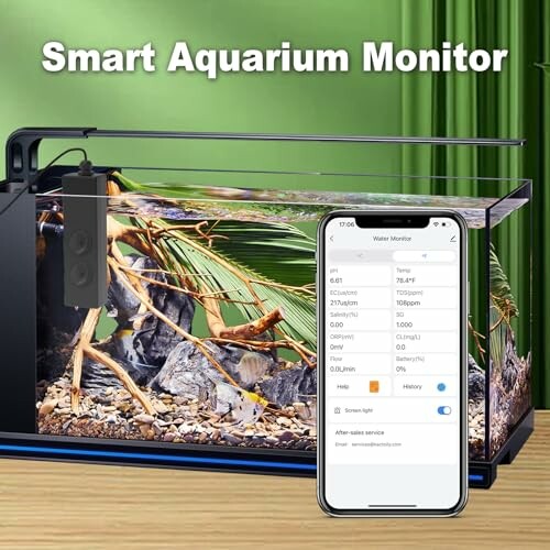 Smart aquarium monitor with phone app interface